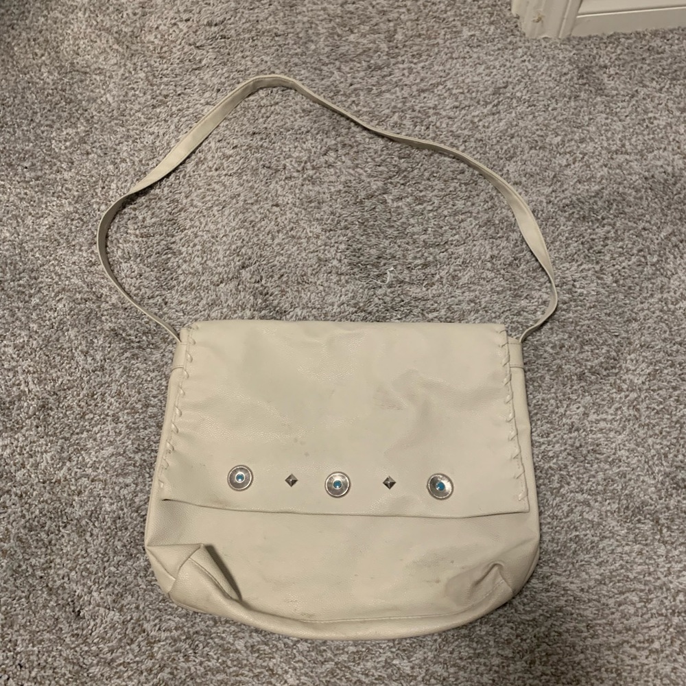 White Faux Leather Purse with Turquoise